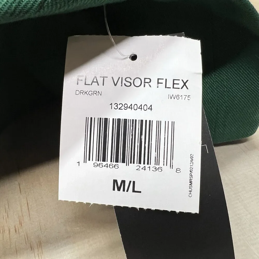 NEW M/L adidas Flat Brim Flexfit Fitted Cap Hat Blank Solid Dark Green
